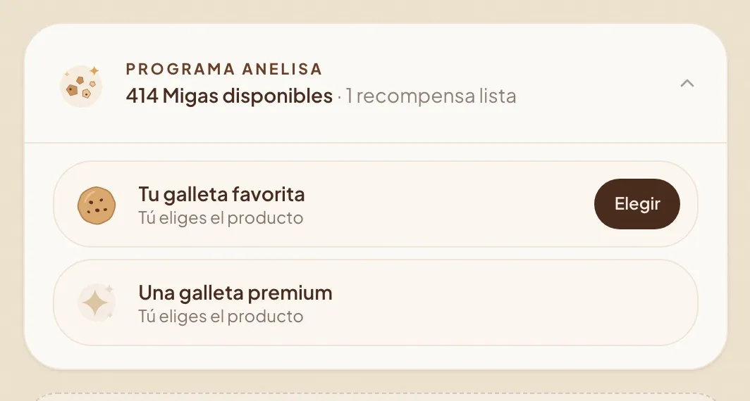 Bloque Programa Anelisa en el checkout con las recompensas listas para elegir